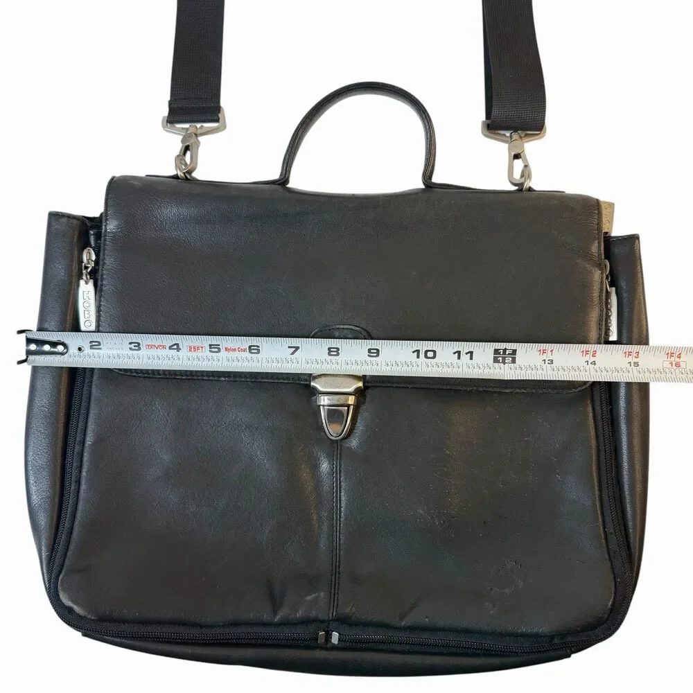 Vtg Hobo International Black Leather Messenger Satchel Cross Body Bag Shoulder